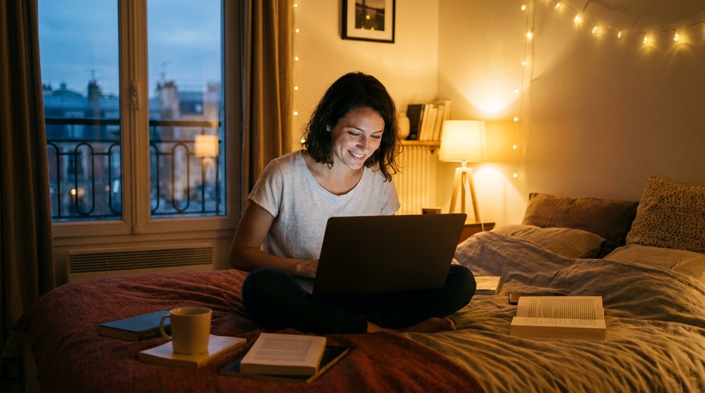 Une femme parle en visioconférence avec son partenaire à distance
