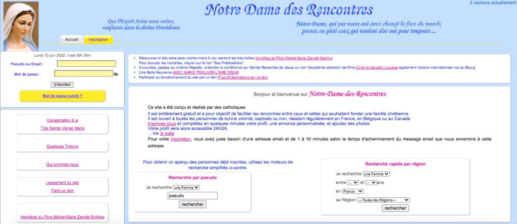 Inscription gratuite sur le site de rencontre Notre Dame des Rencontres