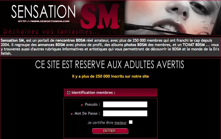 Inscription gratuite sur le site Sensation SM