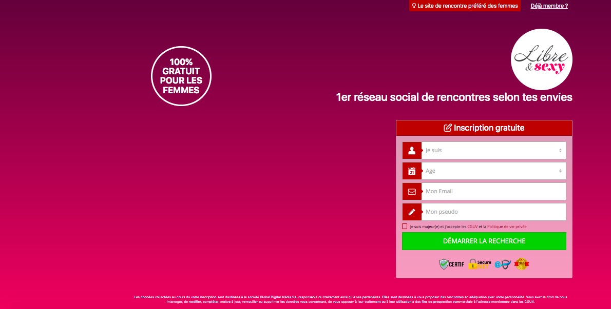 Inscription gratuite sur le site de rencontre Libre & Sexy