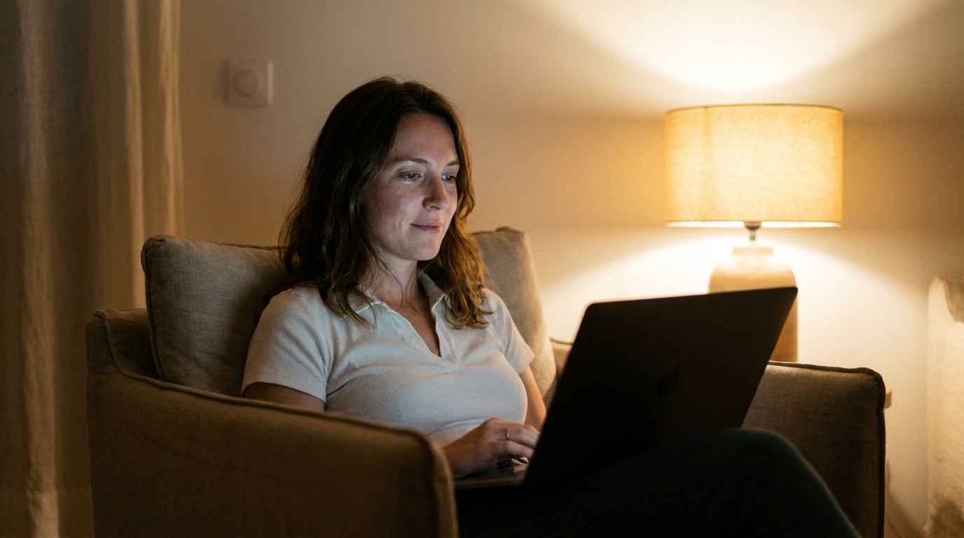 Une personne discute en ligne sur un site de chat depuis son ordinateur portable
