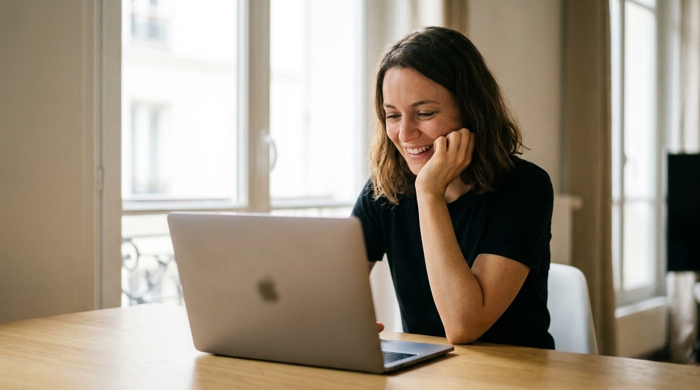 Une jeune femme consulte les messages reçus sur un site de rencontre